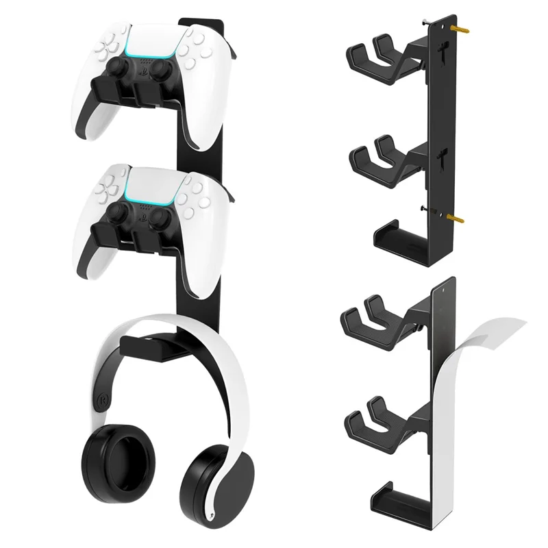 8023 Soporte de Montaje en Pared para Mando de Juego y Auriculares, Organizador de Escritorio para Accesorios de Juego PS4 / PS5 / Xbox - Negro