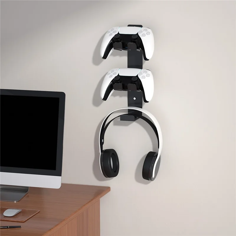 8023 Soporte de Montaje en Pared para Mando de Juego y Auriculares, Organizador de Escritorio para Accesorios de Juego PS4 / PS5 / Xbox - Negro