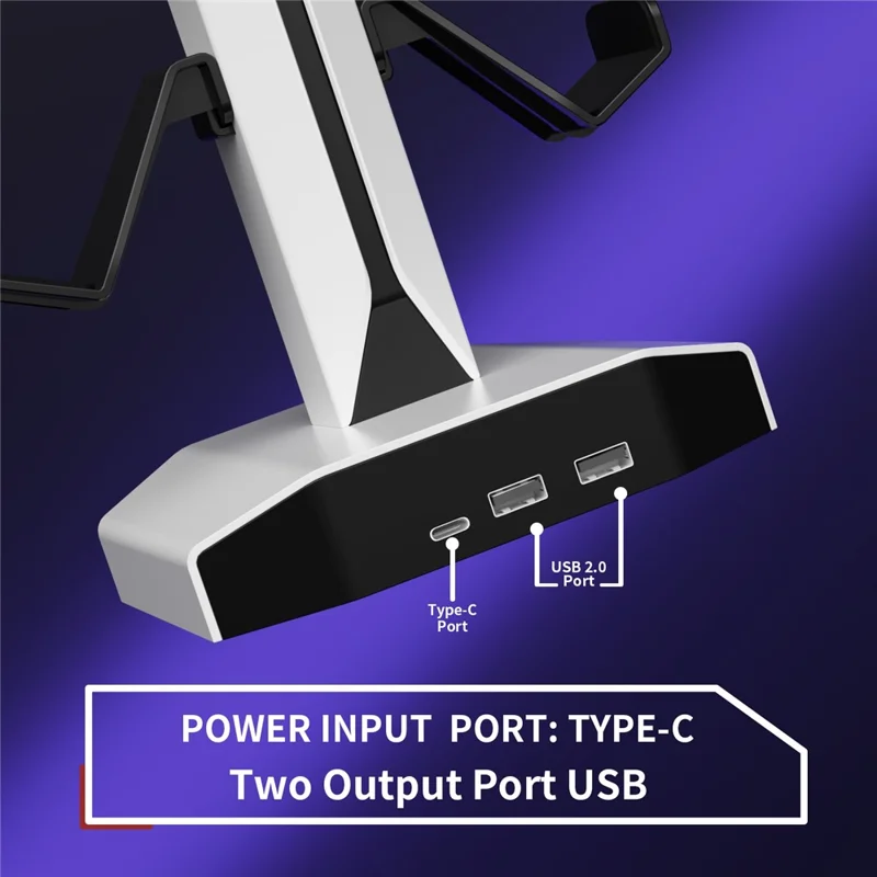 8006 RGB Gaming Controller Holder with Headphone Stand USB Charging Ports 360 Degree Rotatable Desk Organizer - White