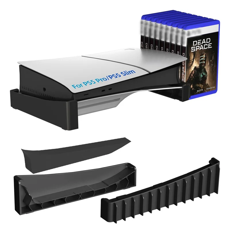 Supporto Orizzontale 8033 per PS5 Pro / PS5 Slim Edizione Digitale e Disco, Base di Raffreddamento con Supporto per 12 Dischi di Gioco - Nero