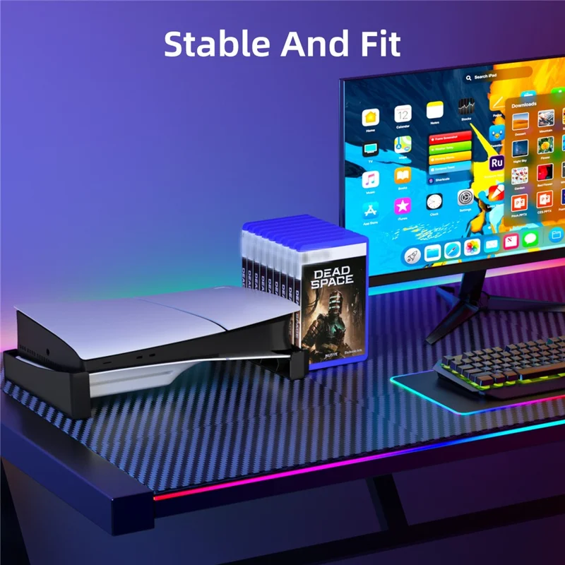 Supporto Orizzontale 8033 per PS5 Pro / PS5 Slim Edizione Digitale e Disco, Base di Raffreddamento con Supporto per 12 Dischi di Gioco - Nero