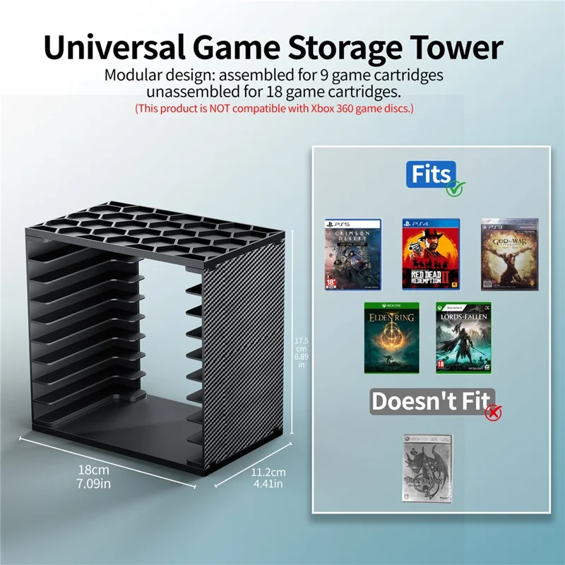 Torre Portadischi di Gioco 8056, Montaggio Modulare Fai da Te per Nintendo Switch / PS5 / PS4 / Xbox, Organizzatore per Cartucce di Gioco - Nero