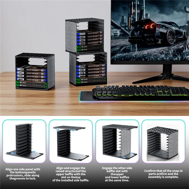 Torre di Archiviazione per Dischi di Gioco 8056 2 Pezzi, Modulare Fai da Te per Nintendo Switch / PS5 / PS4 / Xbox, Organizzatore per Cartucce di Gioco - Nero
