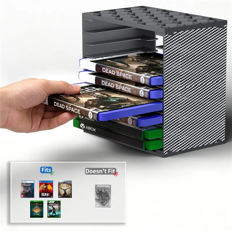 Torre di Archiviazione per Dischi di Gioco 8056 2 Pezzi, Modulare Fai da Te per Nintendo Switch / PS5 / PS4 / Xbox, Organizzatore per Cartucce di Gioco - Nero
