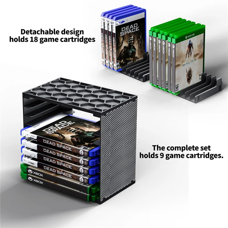 Torre di Archiviazione per Dischi di Gioco 8056 2 Pezzi, Modulare Fai da Te per Nintendo Switch / PS5 / PS4 / Xbox, Organizzatore per Cartucce di Gioco - Nero