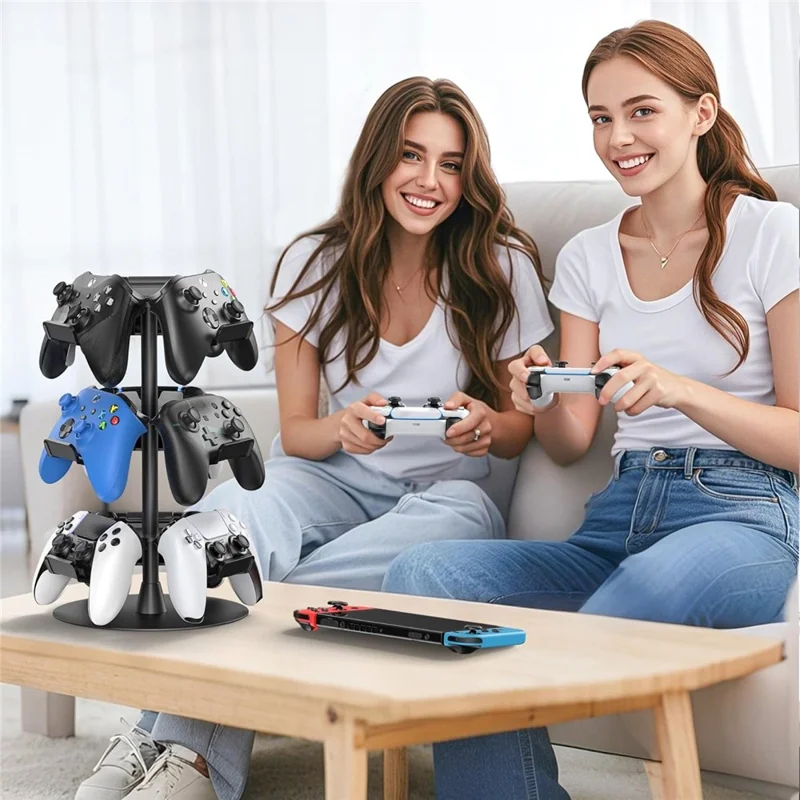 8002 3-Tier Game Controller Stand for Xbox  /  PS5  /  Nintendo Switch 360 Degree Rotating Multi-Functional Gaming Controller & Headphone Holder - Black