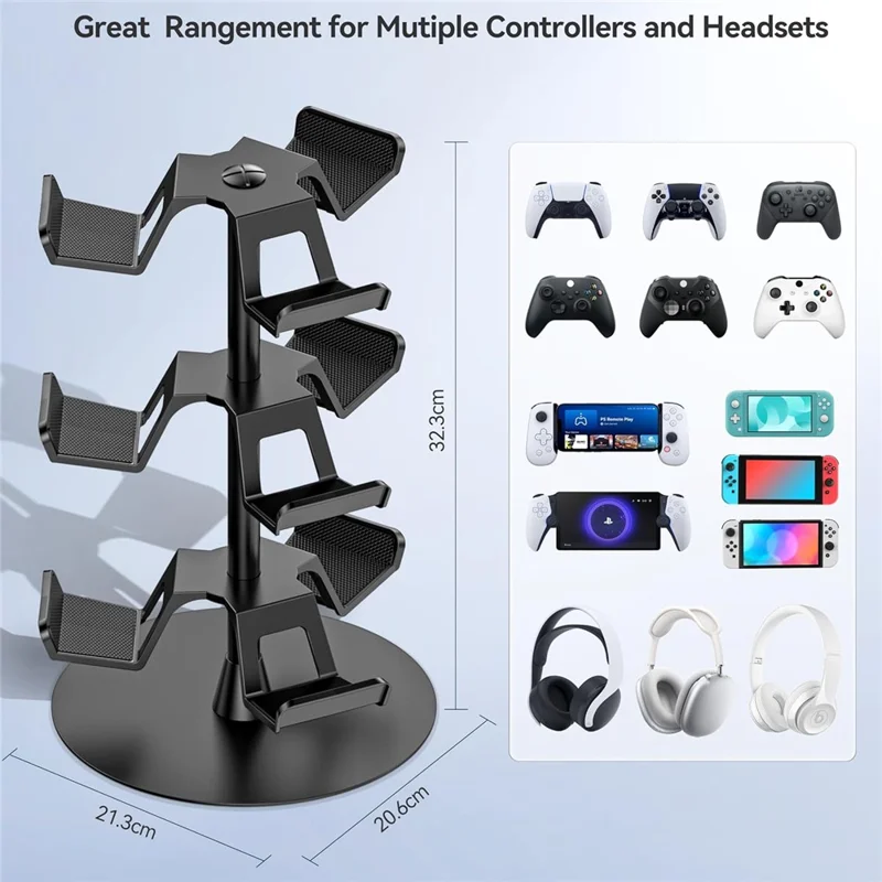 8002 3-Tier Game Controller Stand for Xbox  /  PS5  /  Nintendo Switch 360 Degree Rotating Multi-Functional Gaming Controller & Headphone Holder - Black