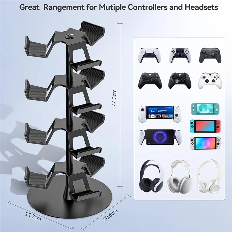 8002 4-Tier Game Controller Stand for Xbox  /  PS5  /  Nintendo Switch 360 Degree Rotating Multi-Functional Gaming Controller & Headphone Holder - Black