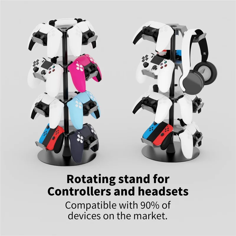 8002 4-Tier Game Controller Stand for Xbox  /  PS5  /  Nintendo Switch 360 Degree Rotating Multi-Functional Gaming Controller & Headphone Holder - Black