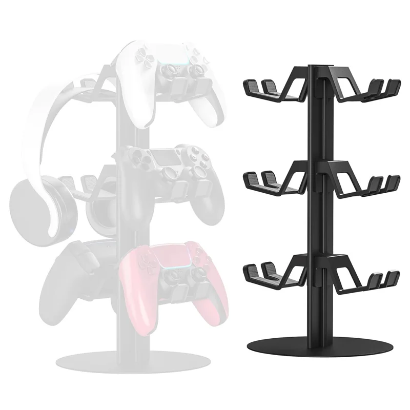 8012 Soporte organizador de 3 niveles para controladores de juegos para Xbox / PS5 / Nintendo Switch, soporte multicapa para controles, auriculares y accesorios de juego - Negro