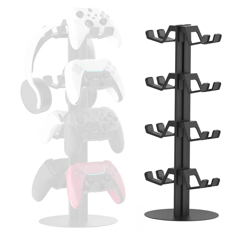 8012 4-Tier Gaming Controller Organizer Stand for Xbox  /  PS5  /  Nintendo Switch Multi-Layer Controllers Headphones Gaming Accessories Holder - Black