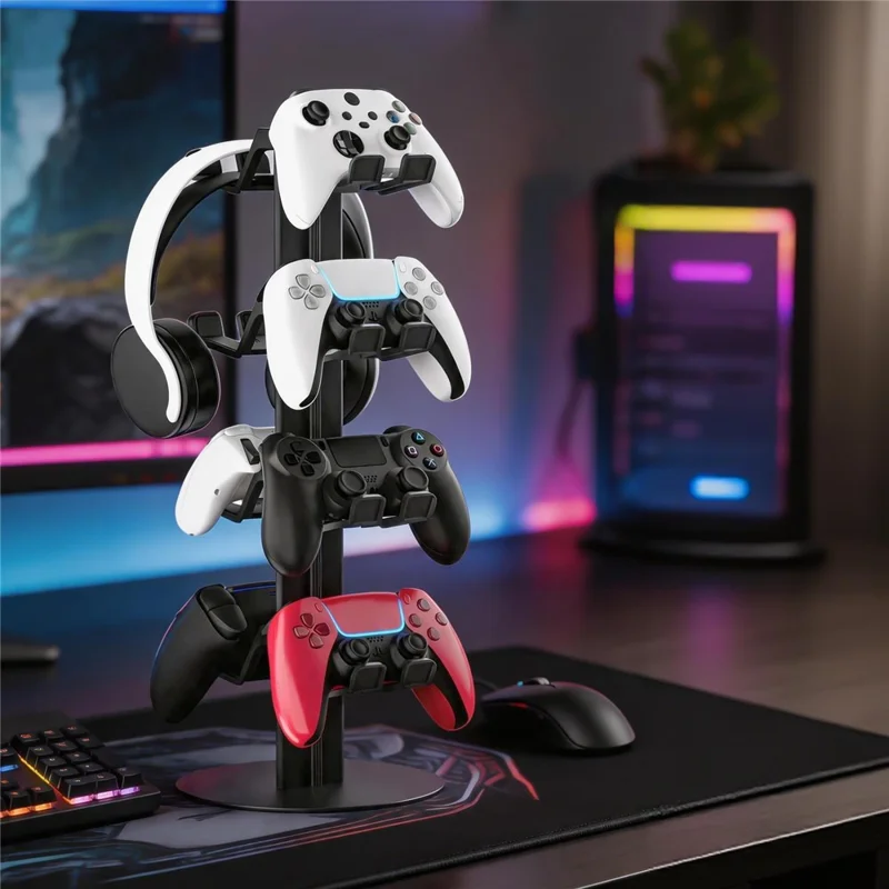 8012 4-Tier Gaming Controller Organizer Stand for Xbox  /  PS5  /  Nintendo Switch Multi-Layer Controllers Headphones Gaming Accessories Holder - Black