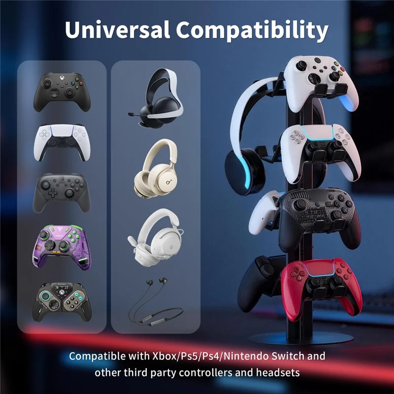8012 4-Tier Gaming Controller Organizer Stand for Xbox  /  PS5  /  Nintendo Switch Multi-Layer Controllers Headphones Gaming Accessories Holder - Black