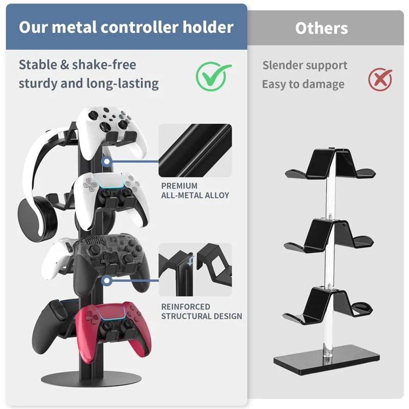8012 4-Tier Gaming Controller Organizer Stand for Xbox  /  PS5  /  Nintendo Switch Multi-Layer Controllers Headphones Gaming Accessories Holder - Black