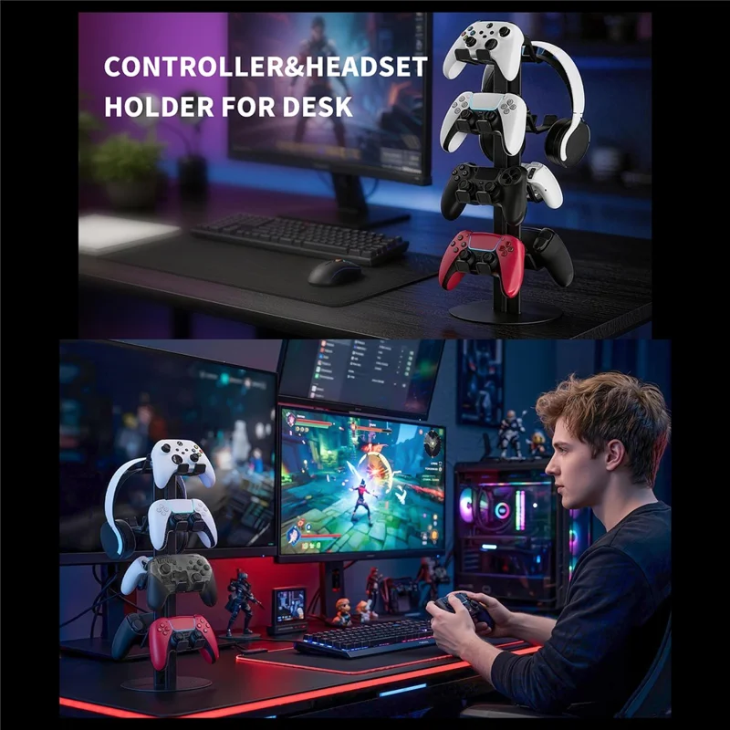 8012 4-Tier Gaming Controller Organizer Stand for Xbox  /  PS5  /  Nintendo Switch Multi-Layer Controllers Headphones Gaming Accessories Holder - Black