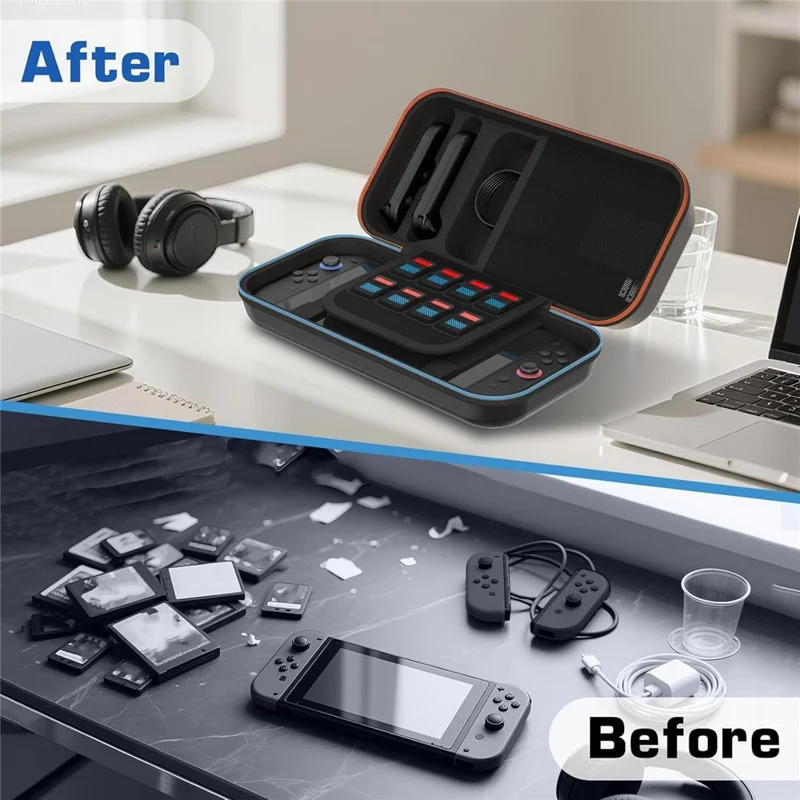 8028 EVA Hard Shell Carrying Case for Nintendo Switch 2 All-in-One Storage Organizer Game Cards Joy-Con Controller Shockproof Travel Bag - Black