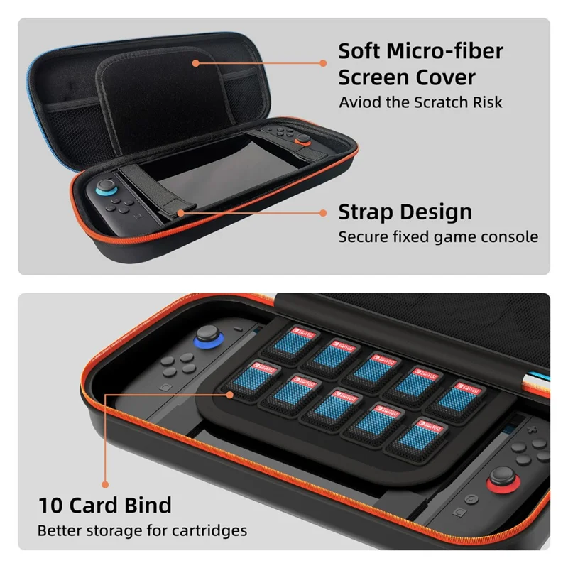 8029 Carrying Case for Nintendo Switch 2 PU Portable Travel Bag Multi-function Storage Pouch with Game Card Slots - Black