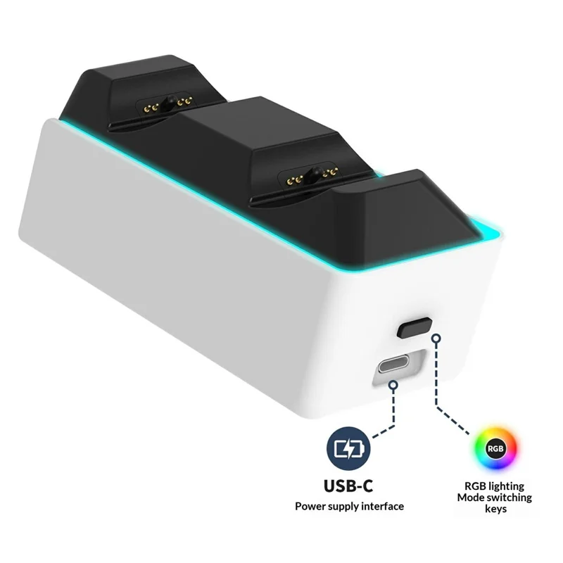 8055 Base de Carga Dual para PS5 / PS5 Slim / PS5 Pro / PS5 Edge / Estación de Carga Rápida con 9 Modos de Luz RGB