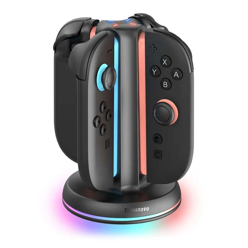 TRANSNOVO S73-002 4-в-1 зарядная станция для контроллеров Nintendo Switch 2 Joy-Con, RGB LED, сенсорное управление, Type-C, быстрая зарядка — черный