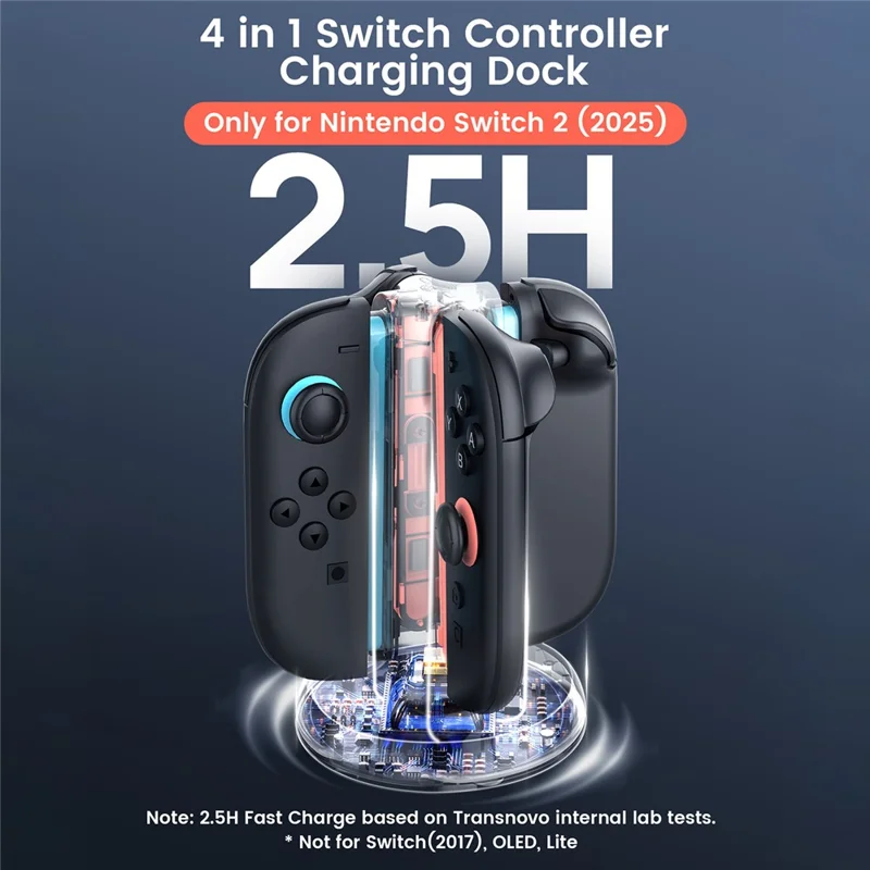 TRANSNOVO S73-002 4-в-1 зарядная станция для контроллеров Nintendo Switch 2 Joy-Con, RGB LED, сенсорное управление, Type-C, быстрая зарядка — черный