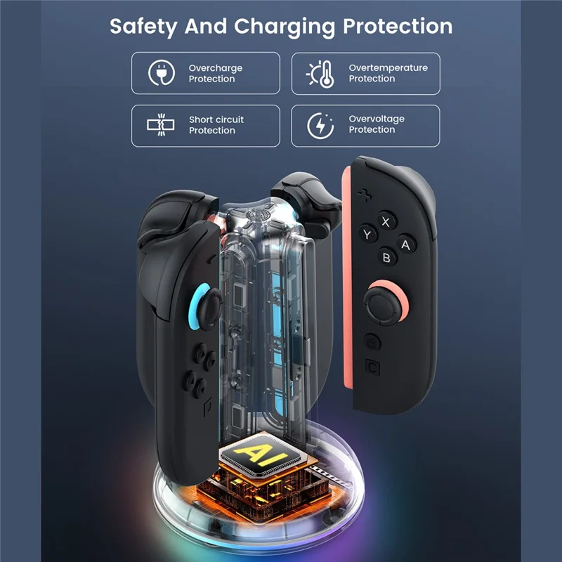 TRANSNOVO S73-002 4-в-1 зарядная станция для контроллеров Nintendo Switch 2 Joy-Con, RGB LED, сенсорное управление, Type-C, быстрая зарядка — черный