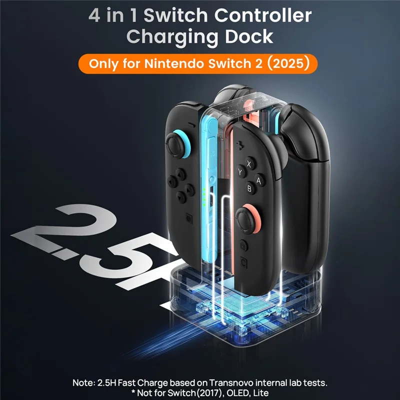 TRANSNOVO S73-003 4-in-1 Charging Dock for Nintendo Switch 2 Joy-Con Controllers RGB Lighting Game Card Storage Charging Station - Black