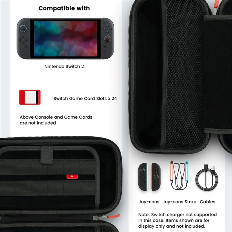 Funda de transporte rígida TRANSNOVO S73-011 para Nintendo Switch 2, bolsa de viaje EVA con 24 ranuras para tarjetas de juego, estuche protector - Negro