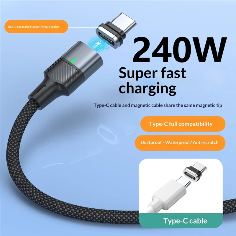 240W 1.2m Magnetic USB-C Cable 120Gbps Thunderbolt 5 Data Transfer Dustproof Type-C Charging Cable - Straight Connector