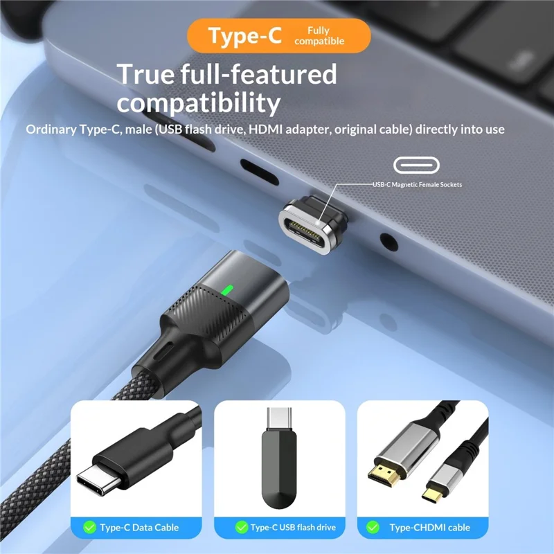 240W 1.2m Magnetic USB-C Cable 120Gbps Thunderbolt 5 Data Transfer Dustproof Type-C Charging Cable - Straight Connector