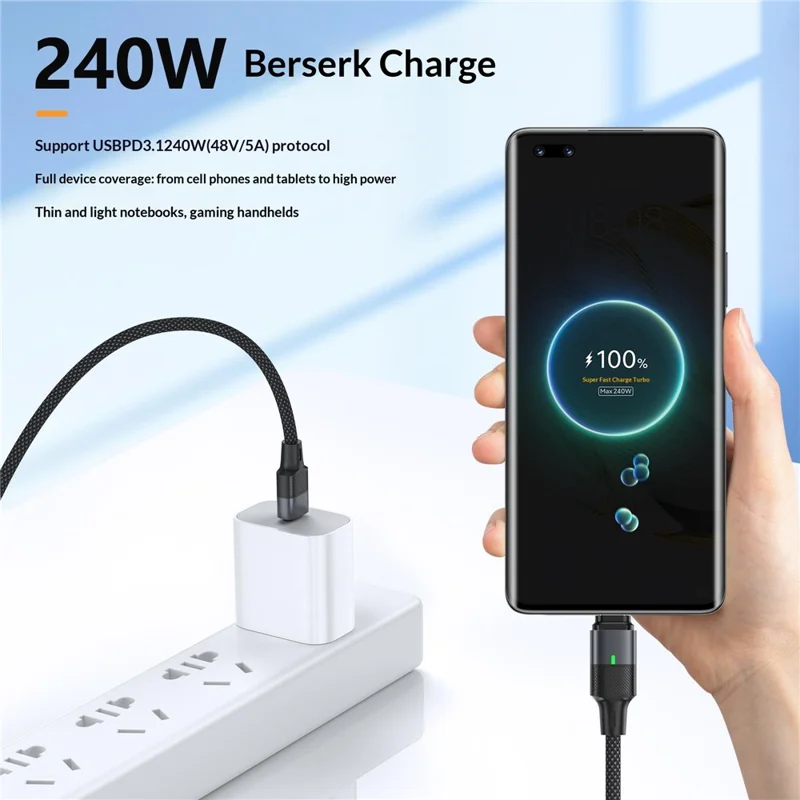 240W 1.2m Magnetic USB-C Cable 120Gbps Thunderbolt 5 Data Transfer Dustproof Type-C Charging Cable - Straight Connector