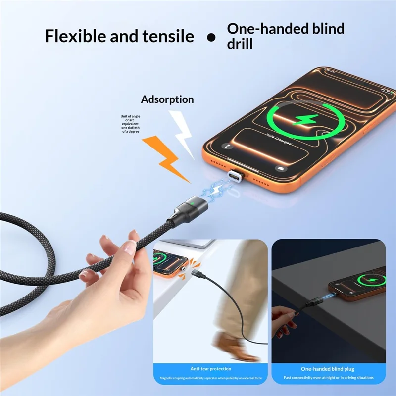 240W 1.2m Magnetic USB-C Cable 120Gbps Thunderbolt 5 Data Transfer Dustproof Type-C Charging Cable - Straight Connector