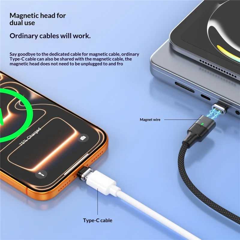 240W 1.2m Magnetic USB-C Cable 120Gbps Thunderbolt 5 Data Transfer Dustproof Type-C Charging Cable - Straight Connector