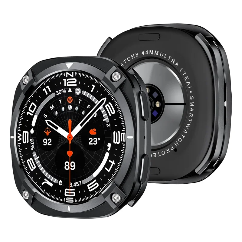 For Samsung Galaxy Watch8 44mm Protective Case Cyber Style Metal PC Watch Cover - Black / White