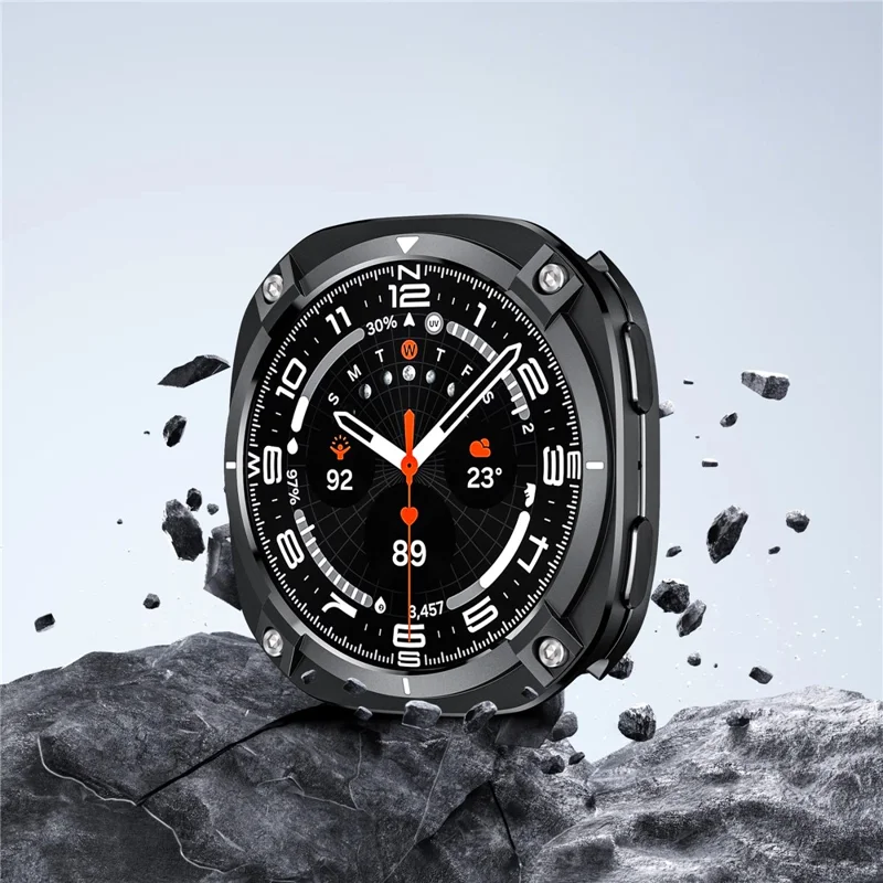 For Samsung Galaxy Watch8 44mm Protective Case Cyber Style Metal PC Watch Cover - Black / White