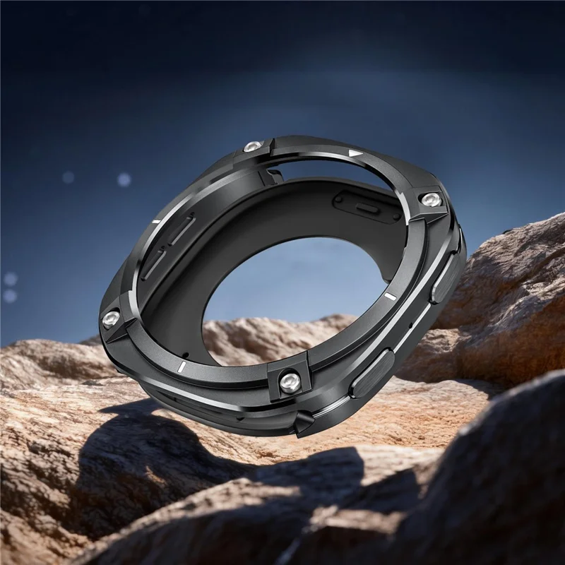 For Samsung Galaxy Watch8 44mm Protective Case Cyber Style Metal PC Watch Cover - Black / White