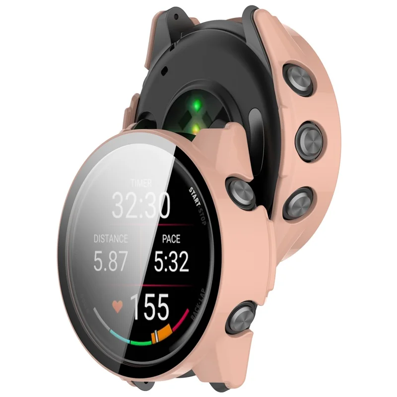 Hartschalen-PC-Uhrgehäuse für Garmin Forerunner 170 / Forerunner 70 mit Displayschutzfolie aus gehärtetem Glas - Rosa