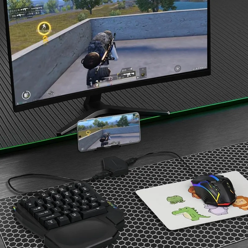 KTR01 5 in 1 Mobile Game Combo Pack Phone Keyboard Mouse Converter Set for PUBG Gaming - Black