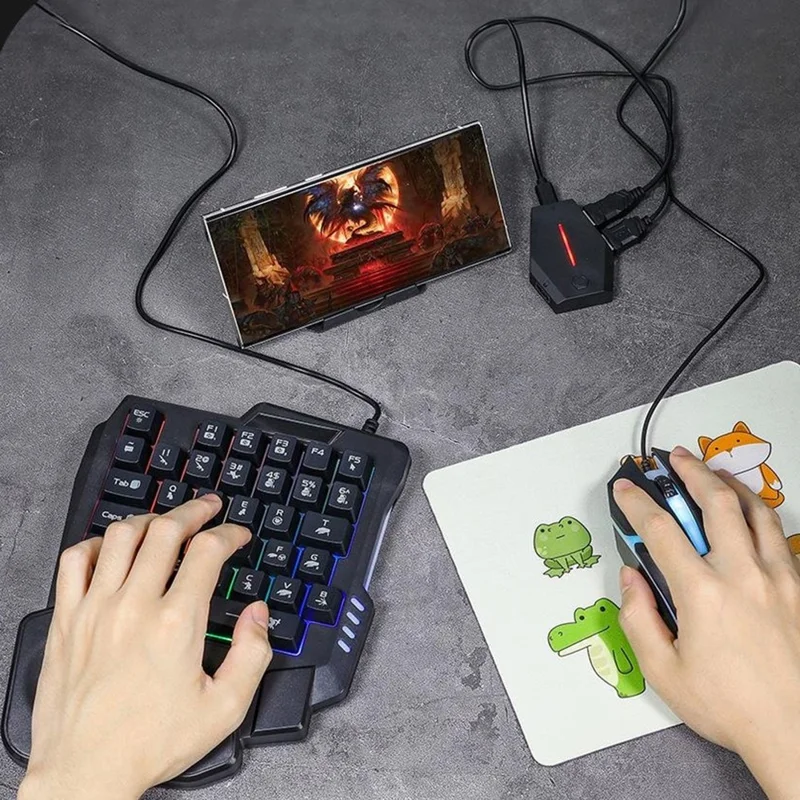 KTR01 5 in 1 Mobile Game Combo Pack Phone Keyboard Mouse Converter Set for PUBG Gaming - Black