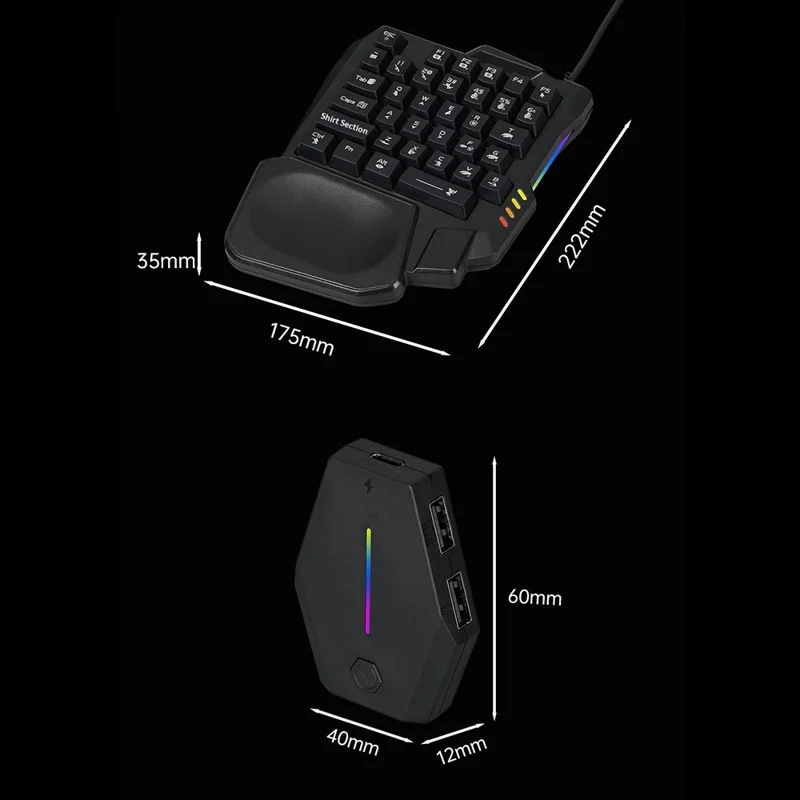 KTR01 5 in 1 Mobile Game Combo Pack Phone Keyboard Mouse Converter Set for PUBG Gaming - Black