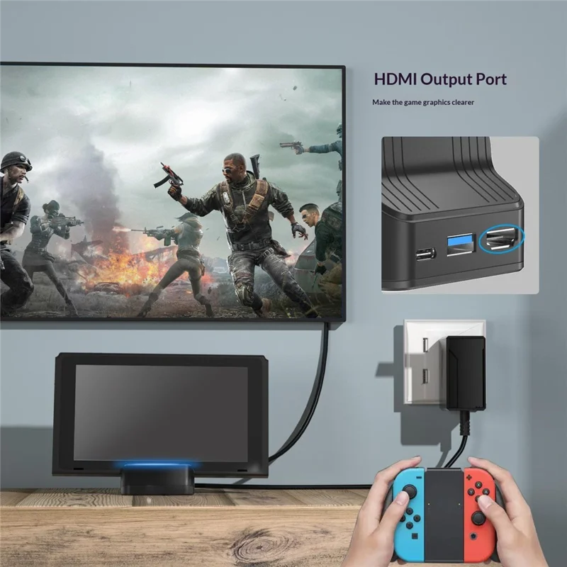 SND-493 For Nintendo Switch  /  OLED Multi-function HD TV Converter Dock with USB Ports 3 in 1 Cooling Stand - Black
