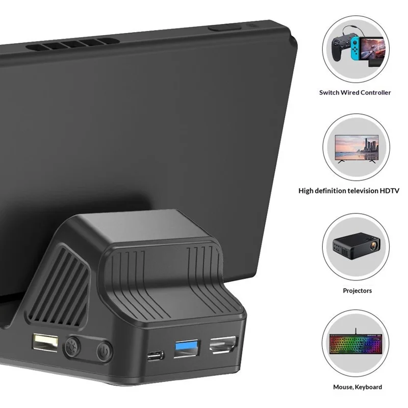 SND-493 For Nintendo Switch  /  OLED Multi-function HD TV Converter Dock with USB Ports 3 in 1 Cooling Stand - Black