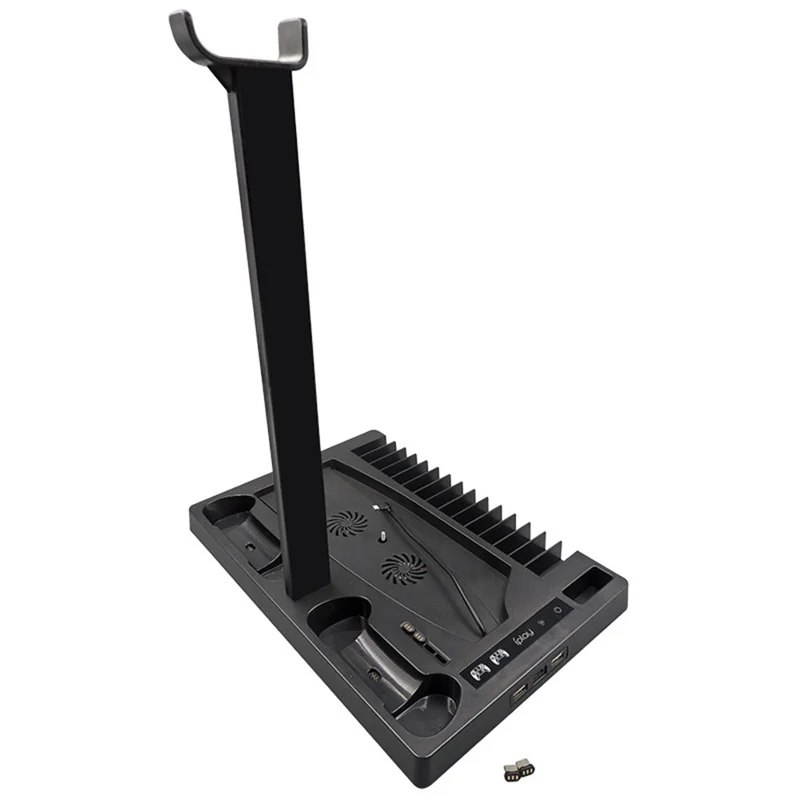 IPLAY HBP-271 For Sony PlayStation 5 Cooling Stand Dual Controller Charging Station Game Disc Storage Headset Holder Desktop Organizer - Black
