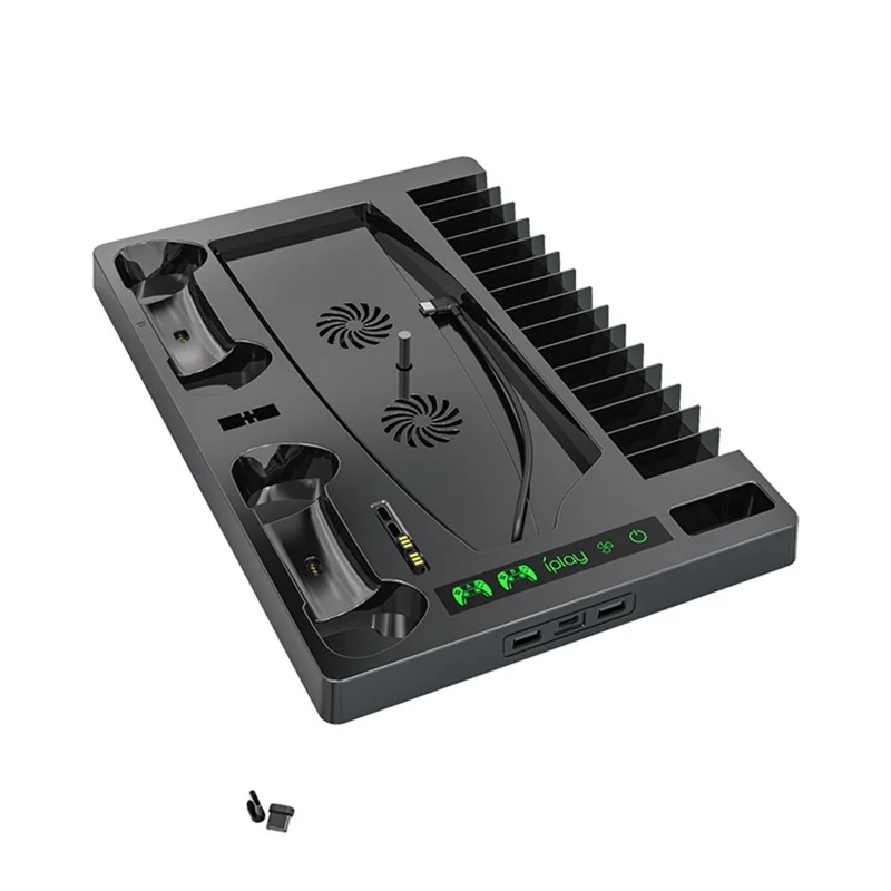 IPLAY HBP-271 For Sony PlayStation 5 Cooling Stand Dual Controller Charging Station Game Disc Storage Headset Holder Desktop Organizer - Black