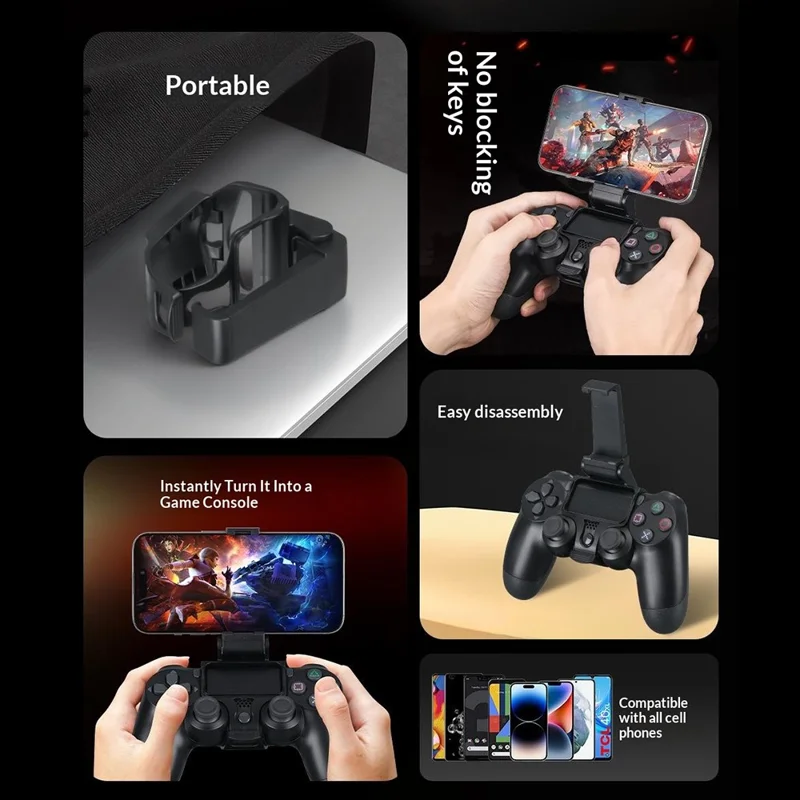 Plastic Phone Holder Mount for Game Controller Adjustable Foldable Cellphone Stand Portable Bracket - Black