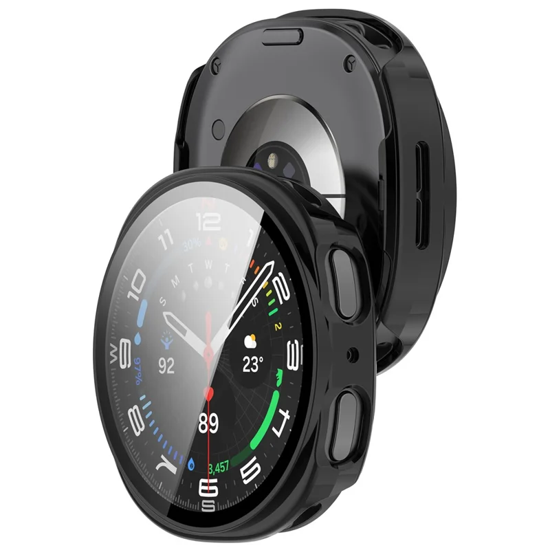 For Samsung Galaxy Watch9 40mm Watch Case with Tempered Glass Full Coverage Protection Watch Cover - Bright Black
