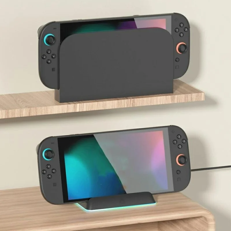 HBS-2811 For Nintendo Switch 2 Portable Charging Dock Stand RGB LED Light Touch Control Charging Station - Black