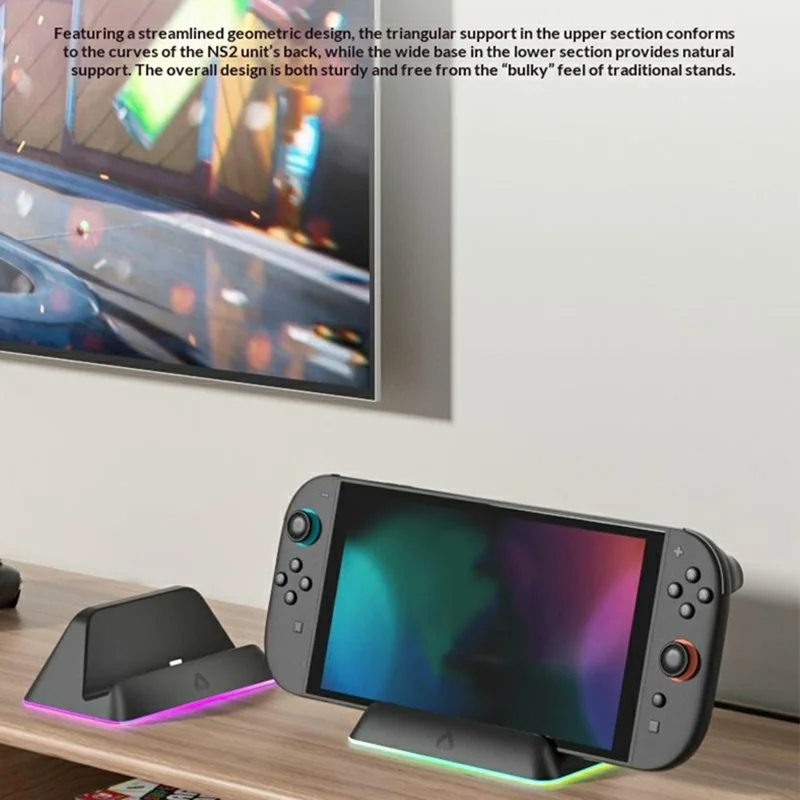 HBS-2811 For Nintendo Switch 2 Portable Charging Dock Stand RGB LED Light Touch Control Charging Station - Black
