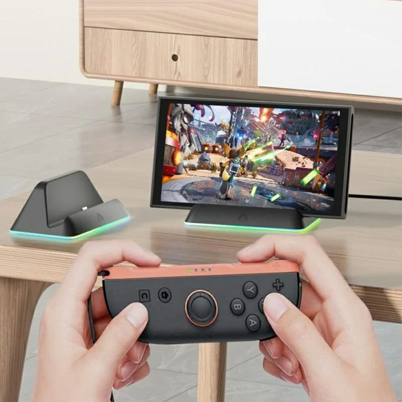 HBS-2811 For Nintendo Switch 2 Portable Charging Dock Stand RGB LED Light Touch Control Charging Station - Black