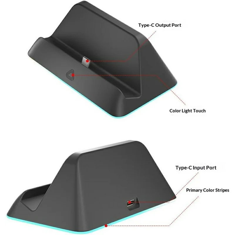 HBS-2811 For Nintendo Switch 2 Portable Charging Dock Stand RGB LED Light Touch Control Charging Station - Black