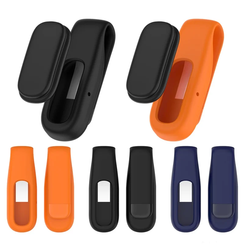 For Google Fitbit Air Silicone Case Clip-on Holder Soft Protective Cover with Metal Clasp - Black